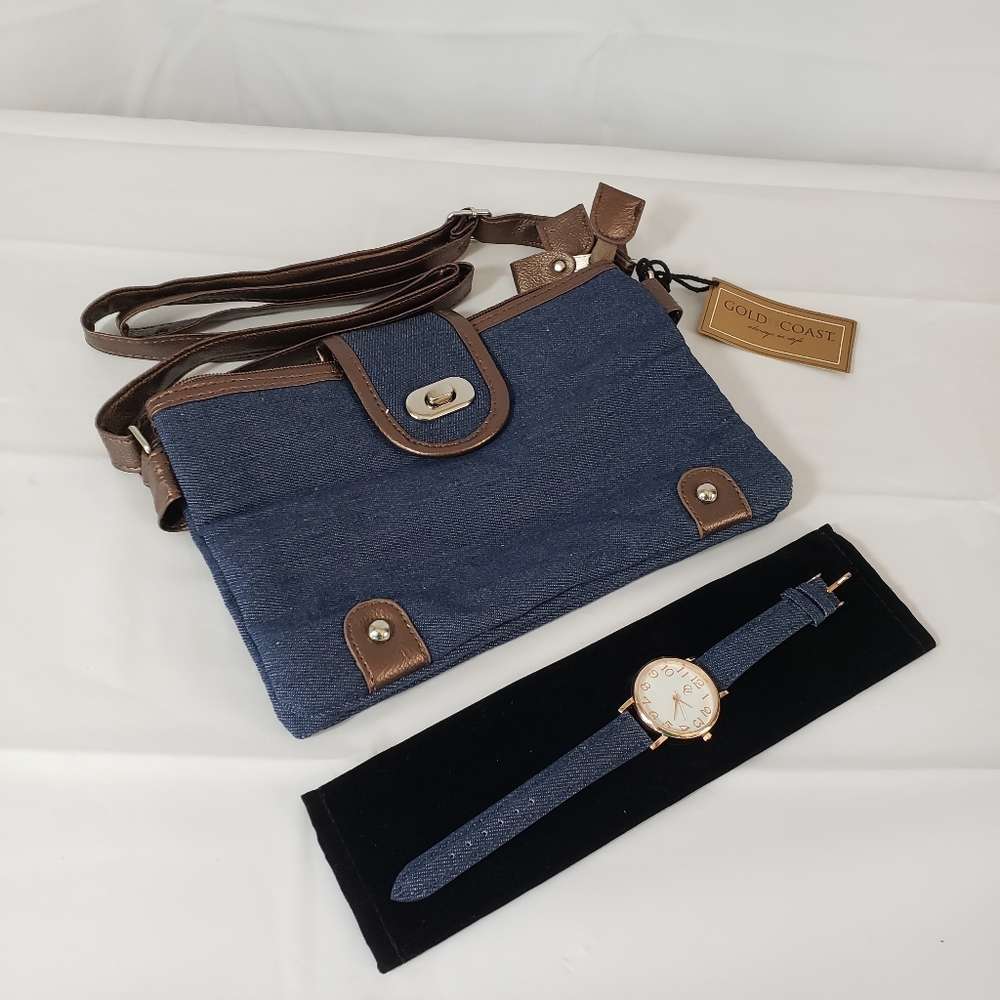 Gold Coast Denim bag with matching watch.